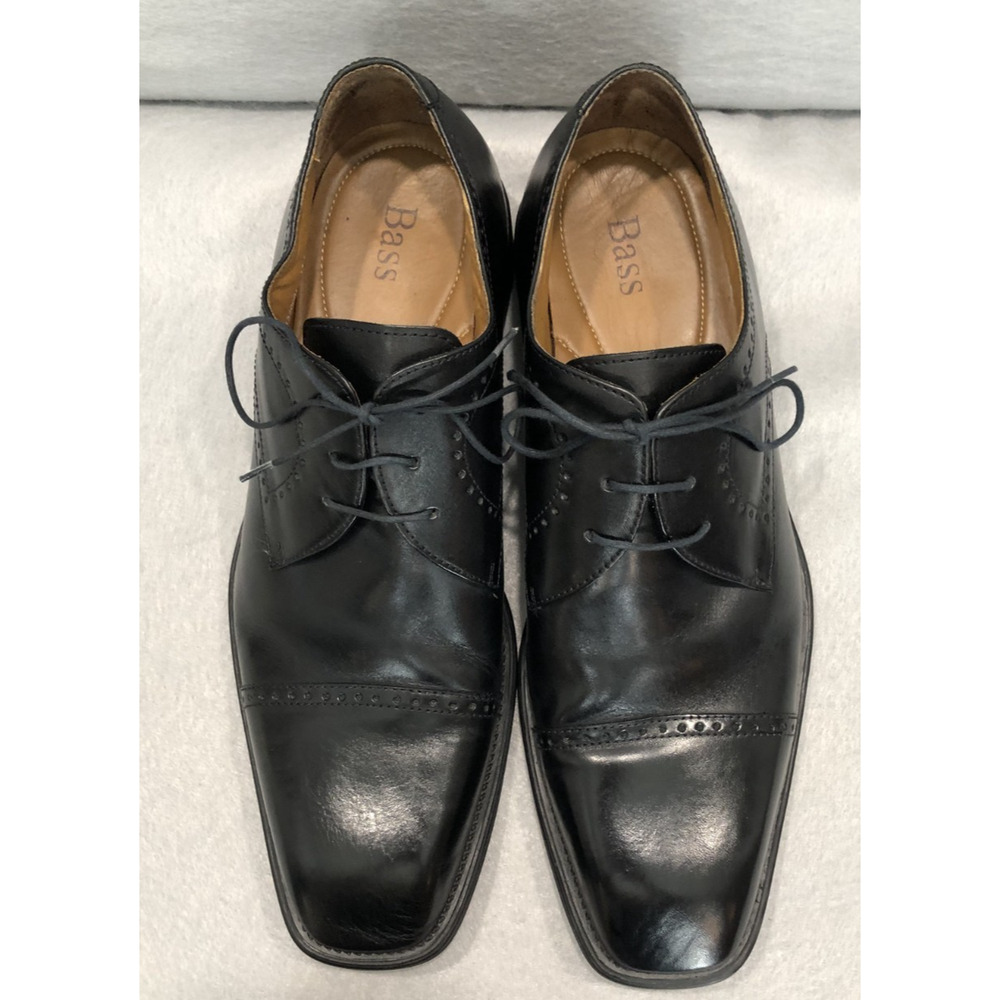 BASS Flex Mens Sz 13M Black Leather Black Oxford Dress Shoes Classic Business